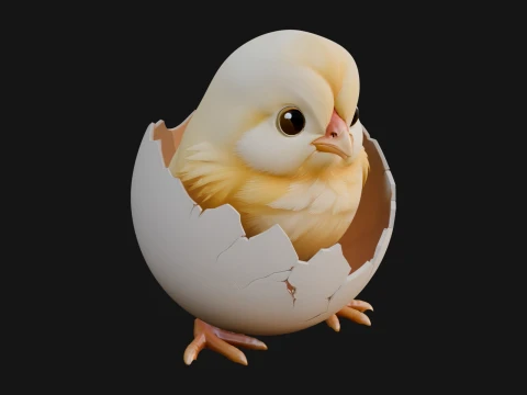 Easter Chick in Eggshell Statue Design 8 - 3D Print Model 3D 프린트 모델
