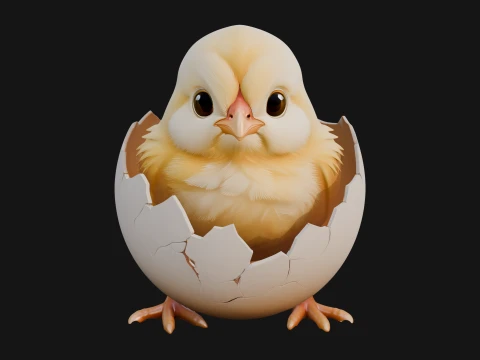 Easter Chick in Eggshell Statue Design 8 - 3D Print Model 3D Print Model