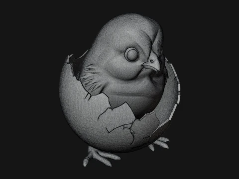 Easter Chick in Eggshell Statue Design 8 - 3D Print Model 3D Print Model
