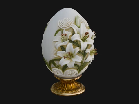 Floral Carved Easter Egg Ornament Design 8 - 3D Print Model 3D Print Model