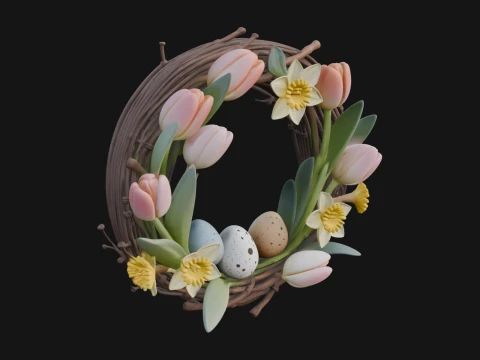 Spring Tulip Wreath Ornament Design 4 - 3D Print Model 3D Print Model