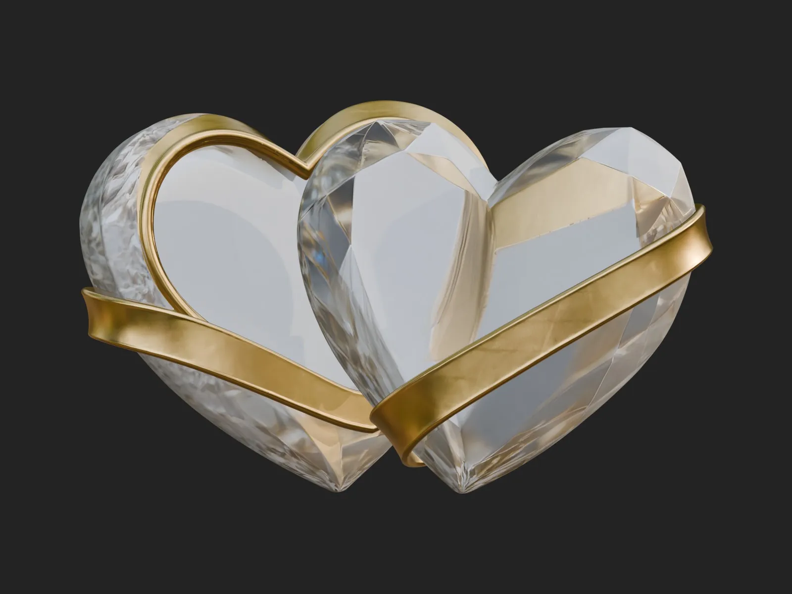 Crystal Heart Gold Band Ornament Design 4 - 3D Print Model 3D Druckmodell .c4d .max .obj .3ds .fbx .stl .blend 