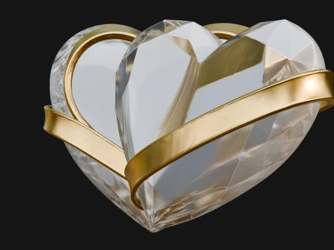 Crystal Heart Gold Band Ornament Design 4 - 3D Print Model 3D Druckmodell