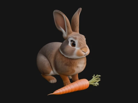 Rabbit with Carrot Statue Design 4 - 3D Print Model 3D Print Model