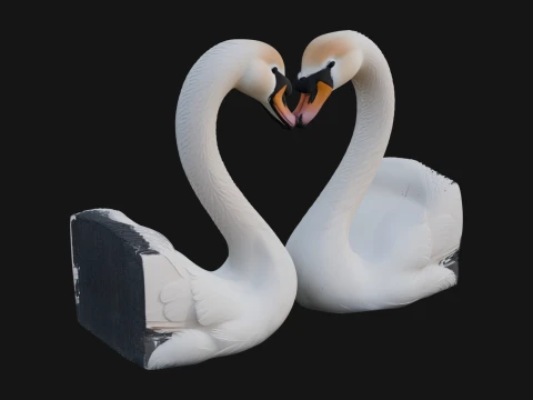 Swan Couple Heart Statue Design 5 - 3D Print Model 3D Print Model