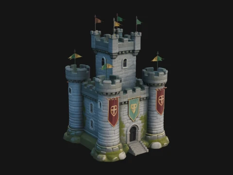 Flag Topped Toy Castle Design 1 - 3D Print Model 3D Print Model
