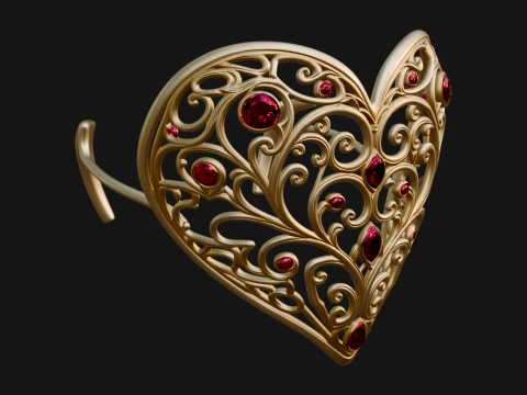 Ornate Heart Filigree Pendant Design 4 - 3D Print Model 3D Print Model
