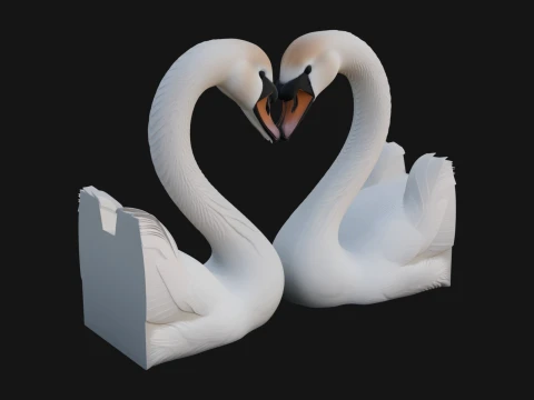 Swan Couple Heart Statue Design 6 - 3D Print Model 3D Print Model