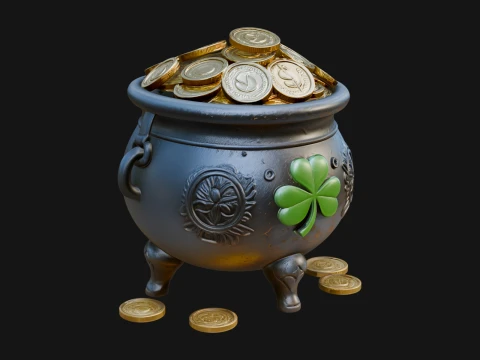 Shamrock Gold Coin Pot Model Design 1 - 3D Print Model Modello di stampa 3D
