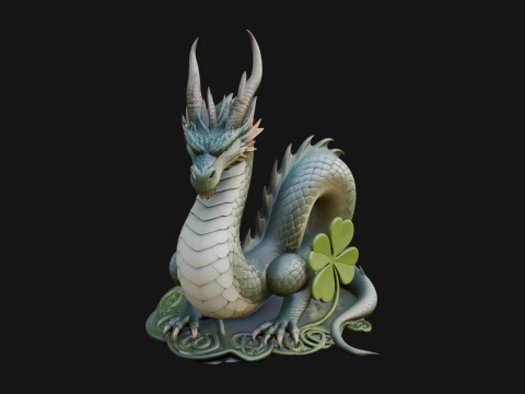 Shamrock Celtic Dragon Statue Design 1 - 3D Print Model Modello di stampa 3D