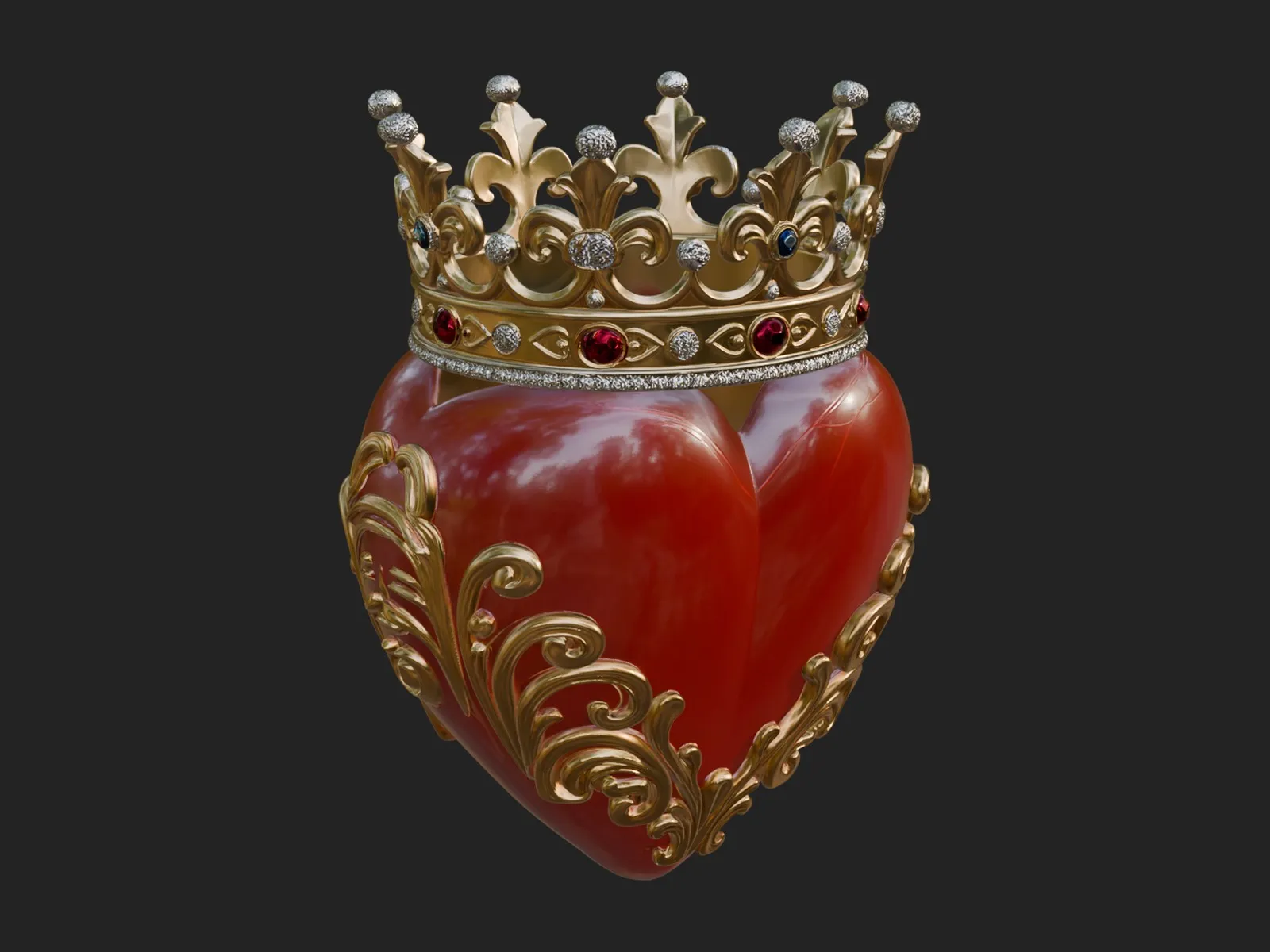 Crowned Filigree Heart Ornament Design 5 - 3D Print Model 3D Print Model .c4d .max .obj .3ds .fbx .stl .blend 
