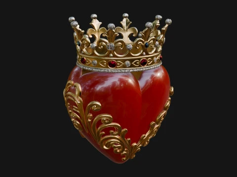 Crowned Filigree Heart Ornament Design 5 - 3D Print Model 3D Принт Модель