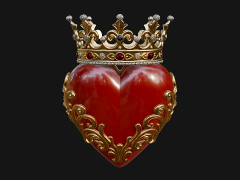 Crowned Filigree Heart Ornament Design 5 - 3D Print Model 3D Print Model
