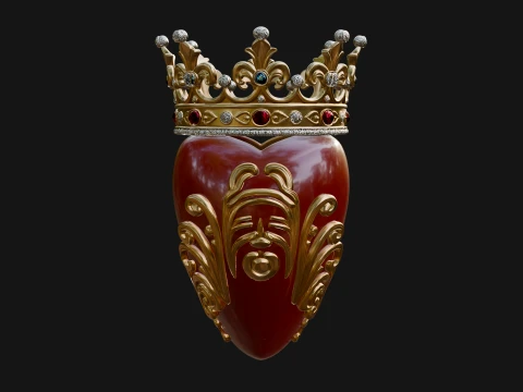 Crowned Filigree Heart Ornament Design 5 - 3D Print Model 3D Print Model
