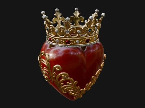 Crowned Filigree Heart Ornament Design 5 - 3D Print Model 3D Print Model