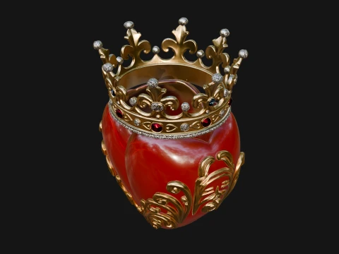 Crowned Filigree Heart Ornament Design 5 - 3D Print Model 3D Print Model