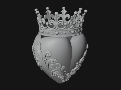Crowned Filigree Heart Ornament Design 5 - 3D Print Model 3D Print Model