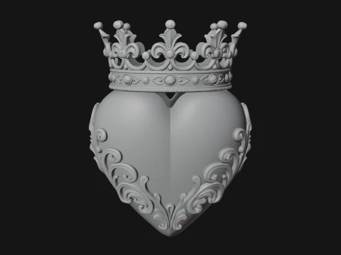 Crowned Filigree Heart Ornament Design 5 - 3D Print Model 3D Print Model