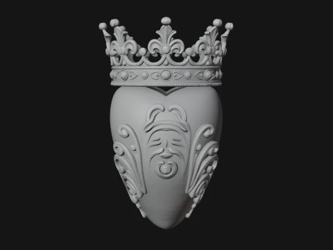 Crowned Filigree Heart Ornament Design 5 - 3D Print Model 3D Print Model
