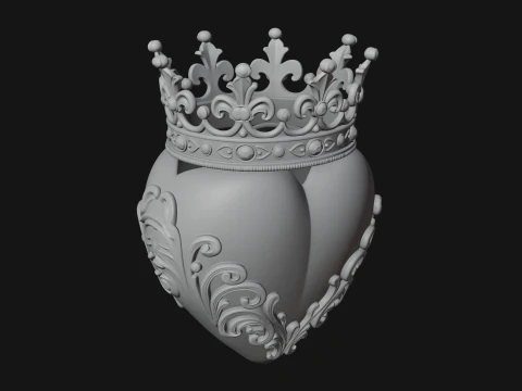 Crowned Filigree Heart Ornament Design 5 - 3D Print Model 3D Print Model