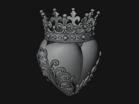 Crowned Filigree Heart Ornament Design 5 - 3D Print Model 3D Print Model
