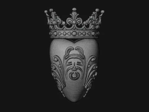Crowned Filigree Heart Ornament Design 5 - 3D Print Model 3D Print Model