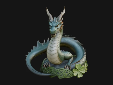 Shamrock Celtic Dragon Statue Design 2 - 3D Print Model 3D Baskı Modeli