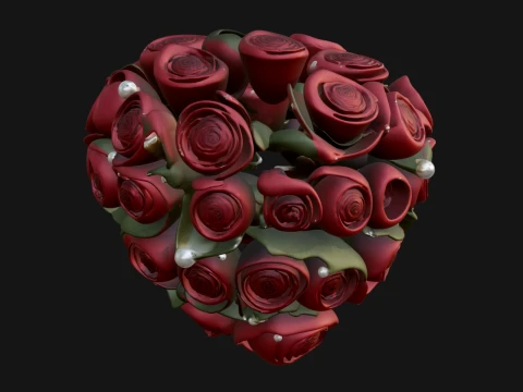 Red Rose Flower Bouquet Ornament Design 2 - 3D Print Model Modello di stampa 3D