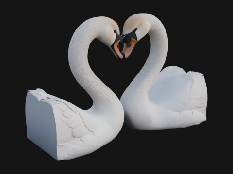 Swan Couple Heart Statue Design 7 - 3D Print Model 3D Print Model