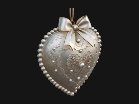 Pearl Trimmed Lace Heart Ornament Design 1 - 3D Print Model 3D Print Model