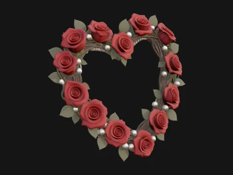 Red Rose Flower Heart Wreath Ornament Design 3 - 3D Print Model 3D Принт Модель