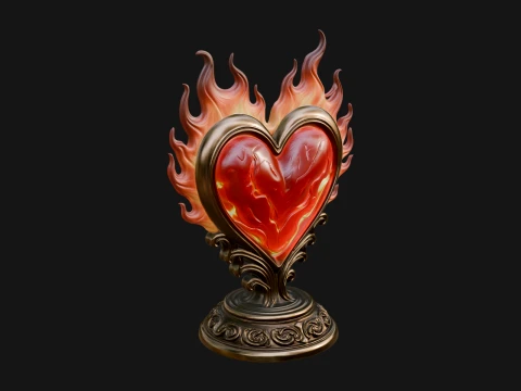 Flaming Heart on Stand Statue Design 3 - 3D Print Model Modelo de Impressão 3D