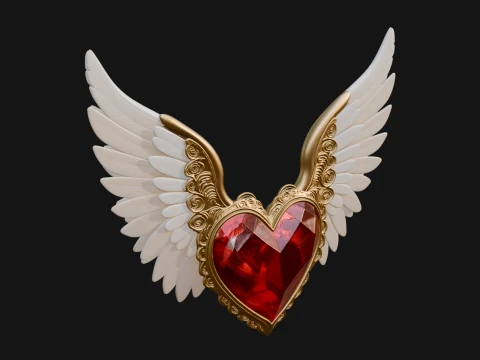 Winged Ruby Heart Ornament Design 3 - 3D Print Model 3D 프린트 모델