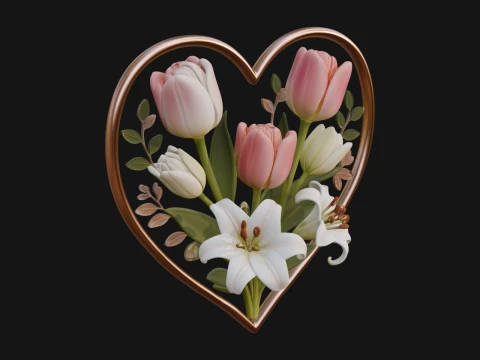 Tulip Flower Heart Plaque Design 1 - 3D Print Model Model do druku 3D