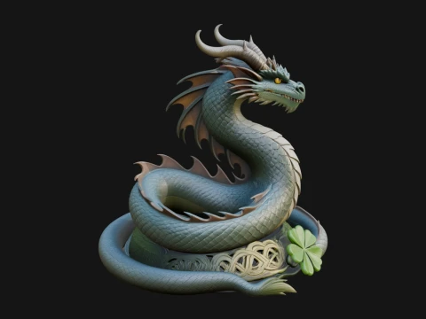 Shamrock Celtic Dragon Statue Design 3 - 3D Print Model Modello di stampa 3D