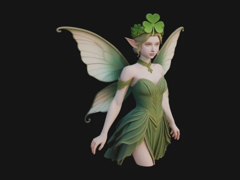 Shamrock Crown Fairy Statue Design 2 - 3D Print Model 3D प्रिंट मॉडल