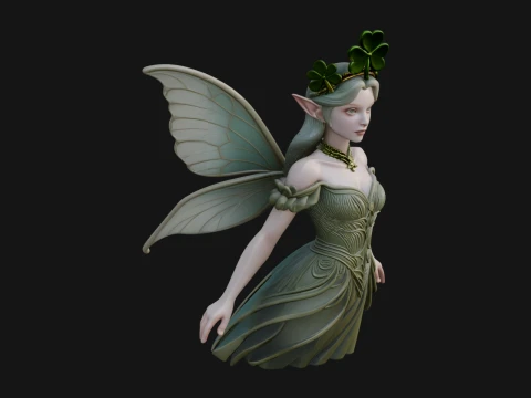 Shamrock Crown Fairy Statue Design 3 - 3D Print Model 3D प्रिंट मॉडल