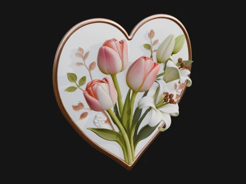 Tulip Flower Heart Plaque Design 3 - 3D Print Model 3D Druckmodell
