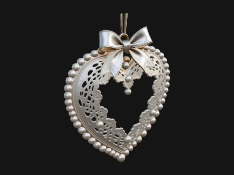 Pearl Trimmed Lace Heart Ornament Design 3 - 3D Print Model 3D Print Model