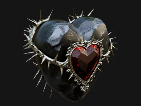 Thorn Spiked Ruby Heart Ornament Design 2 - 3D Print Model 3D 프린트 모델