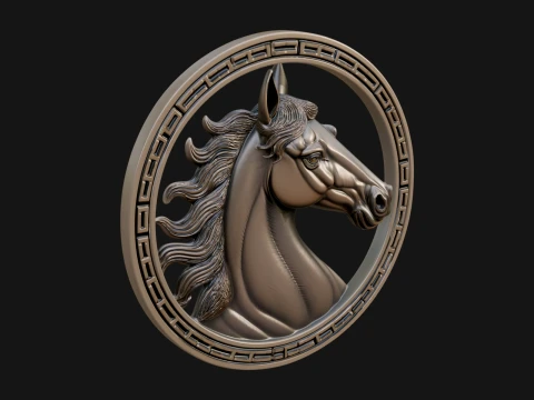 Horse Head Oval Relief Plaque Design 1 - 3D Print Model 3D Print Model