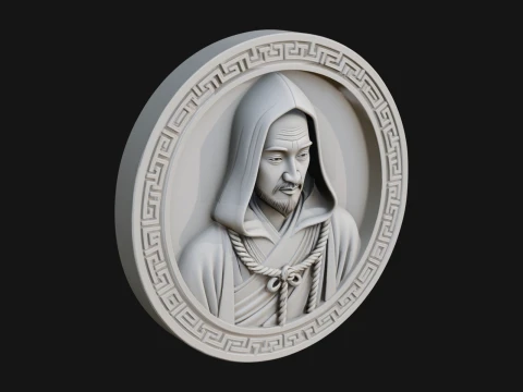 Hooded Monk Oval Relief Plaque Design 1 - 3D Print Model Modello di stampa 3D