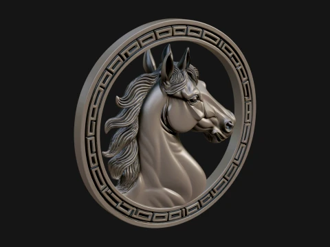 Horse Head Oval Relief Plaque Design 2 - 3D Print Model 3D Print Model