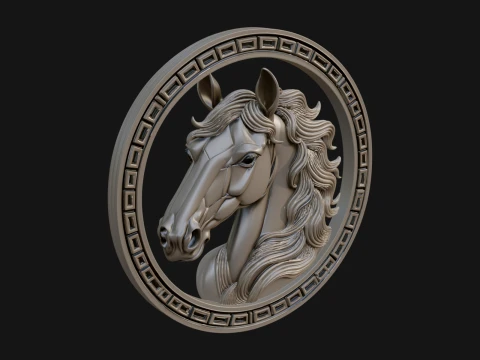 Horse Head Oval Relief Plaque Design 3 - 3D Print Model 3D Print Model