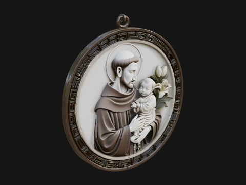 Saint with Child Oval Relief Plaque Design 3 - 3D Print Model Modèles 3D en vedette