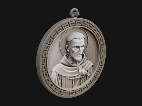 Monk with Bird Oval Relief Plaque Design 4 - 3D Print Model Modelo de Impressão 3D