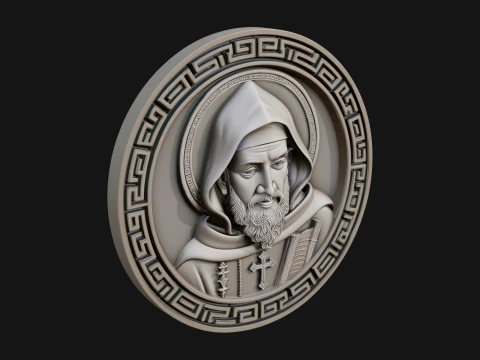 Hooded Monk Oval Relief Plaque Design 3 - 3D Print Model 3D Baskı Modeli