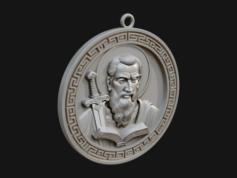 Saint with Sword Oval Relief Plaque Design 1 - 3D Print Model 3D printmodel