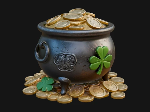 Shamrock Gold Coin Pot Model Design 2 - 3D Print Model Modello di stampa 3D