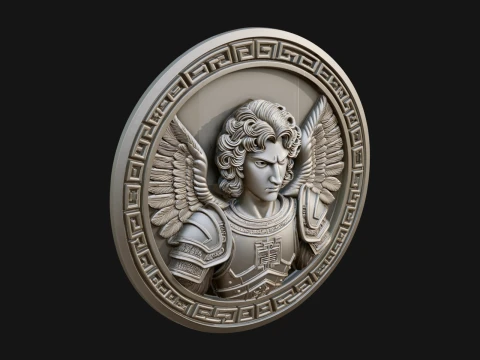 Armored Archangel Oval Plaque Design 3 - 3D Print Model 3D 프린트 모델
